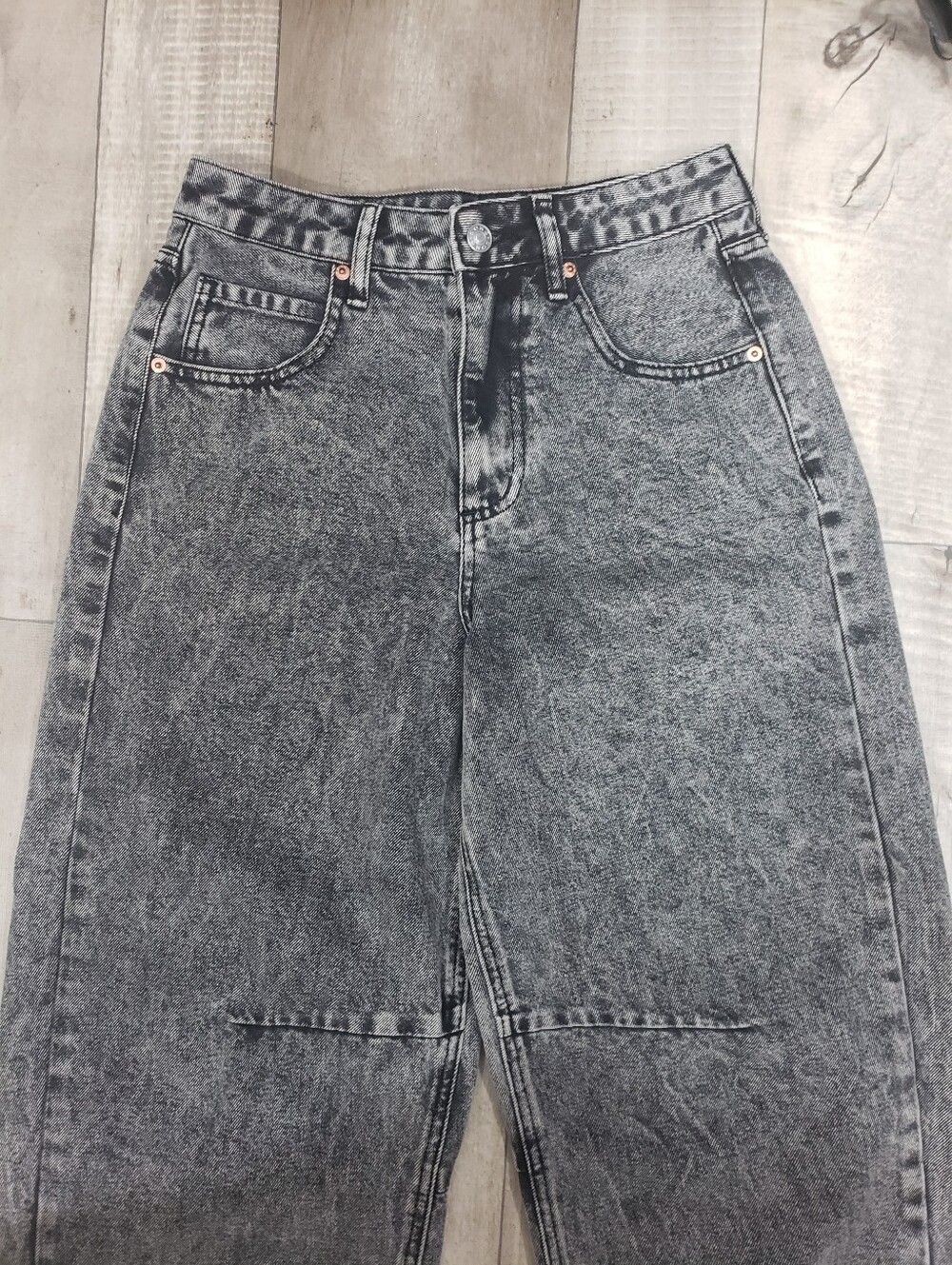 S.O.N.G. Acid Wash Grey High Rise Barrel Balloon Baggy Jeans Size 3/26 - Picture 3 of 11